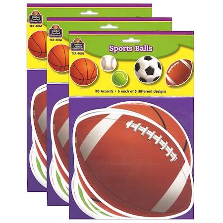 Teacher Created Resources Sports Balls Accents, 30 Pieces, PK3 TCR4086